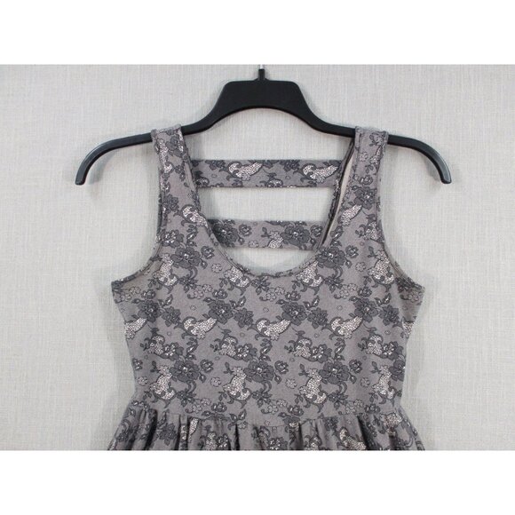 Hot Topic Gray Floral Lace Skater Dress With Cutout Back Design Size M - Picture 3 of 13